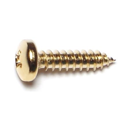 Midwest Fastener Sheet Metal Screw, #10 x 3/4 in, Brass Plated Steel Pan Head Phillips Drive, 40 PK 64151